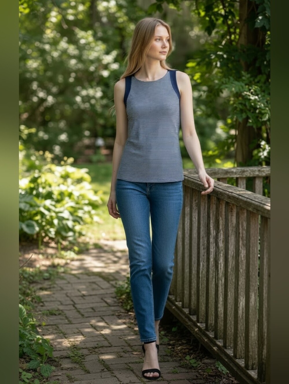 Banana Republic Navy and White Striped Sleeveless Top